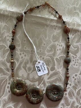 Handcrafted Autumn Jasper Donut Necklace in Earthy Tones